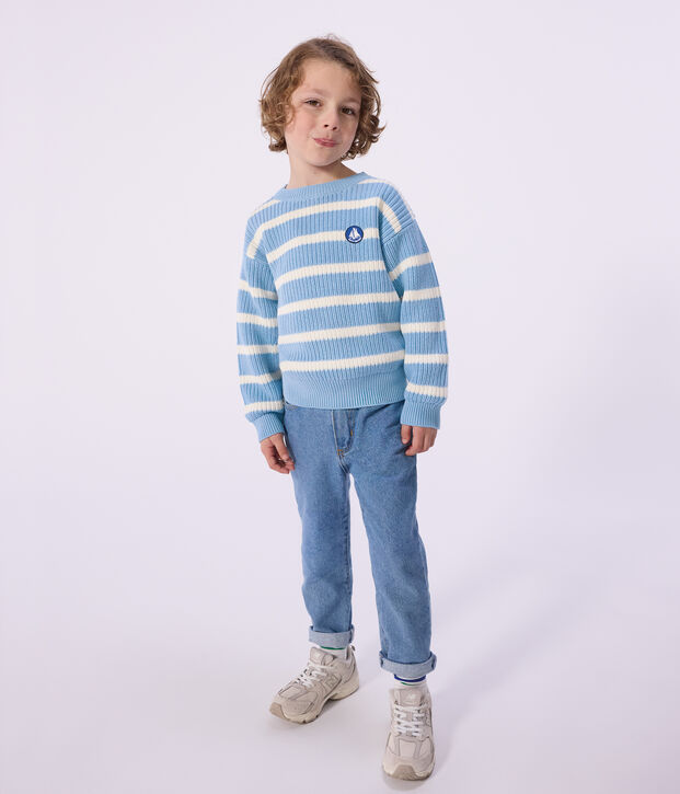 Jersey infantil de punto tricotado azul/crudo