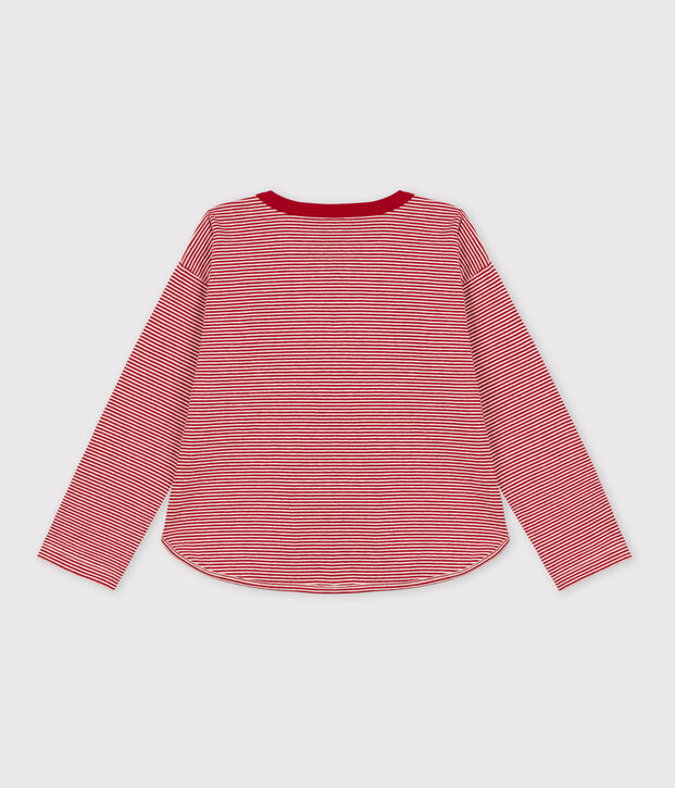 Camiseta de manga larga de tejido t&uacute;bico de ni&ntilde;o rojo/beige