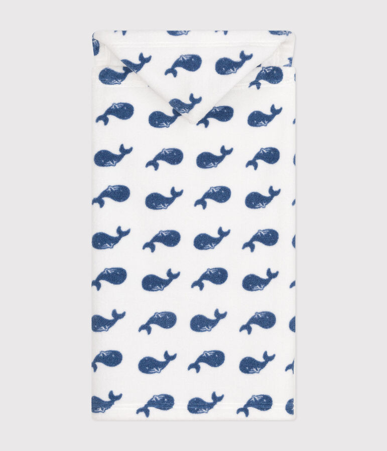 Capa de ba&ntilde;o de rizo con estampado de ballena para beb&eacute; blanco/azul