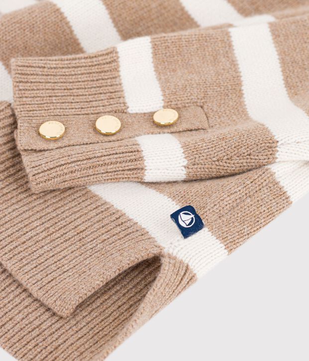 Jersey de cuello alto de lana y algod&oacute;n a rayas para mujer beige/crudo