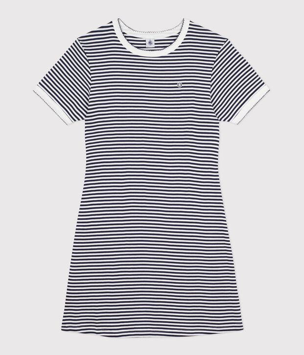 Vestido corto de algod&oacute;n para mujer azul/blanco