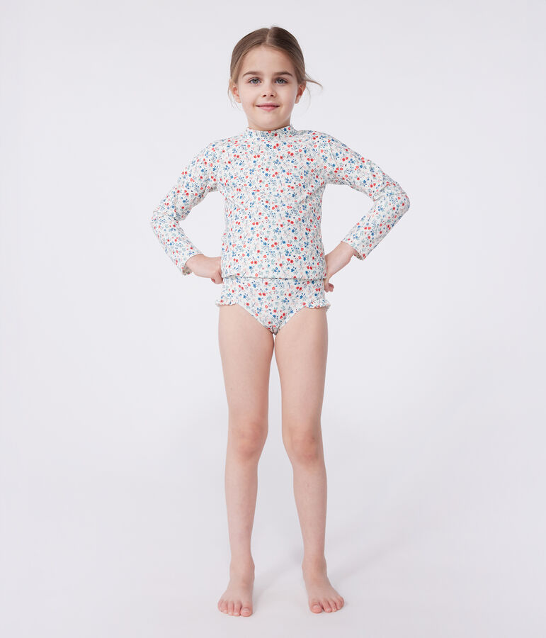 Camiseta infantil de ba&ntilde;o anti-UV de manga larga con flores blanco/multicolor