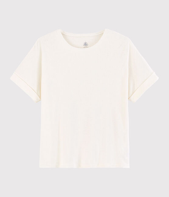 Camiseta de algodón/lino lisa de mujer blanco MARSHMALLOW