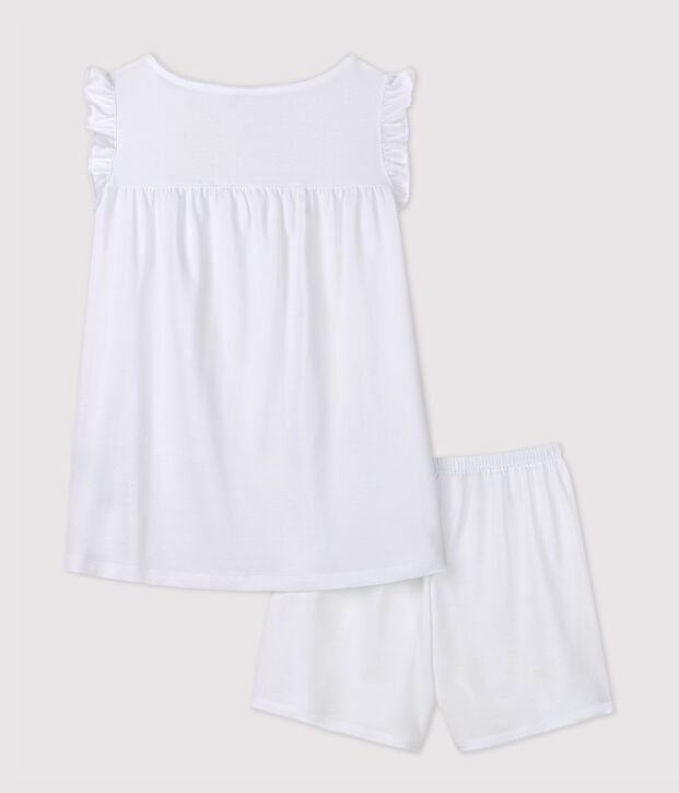 Pijama corto blanco de algod&oacute;n fino de chica/mujer blanco