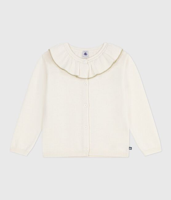 Cárdigan infantil liso de lana y algodón blanco MARSHMALLOW/gris ARGENT