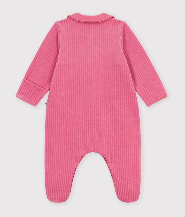 Pijama de terciopelo con cuello liso para beb&eacute; rosa