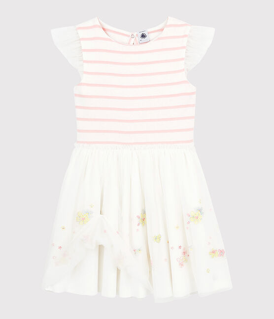 Vestido de celebración de algodón y tul de niña blanco MARSHMALLOW/rosa MINOIS