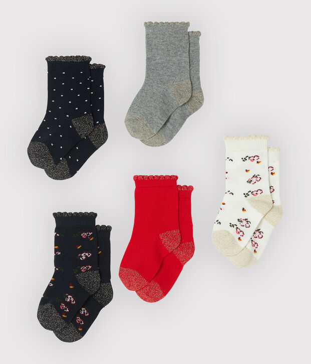 Lote de 5 pares de calcetines para beb&eacute; ni&ntilde;a multicolor