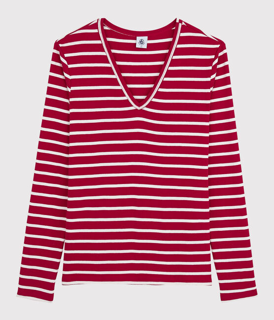 Camiseta icónica con cuello de pico para mujer rojo TERKUIT/blanco MARSHMALLOW