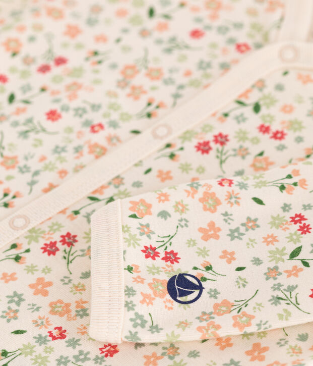 Pijama de algod&oacute;n con estampado floral para beb&eacute; crudo/verde/multicolor