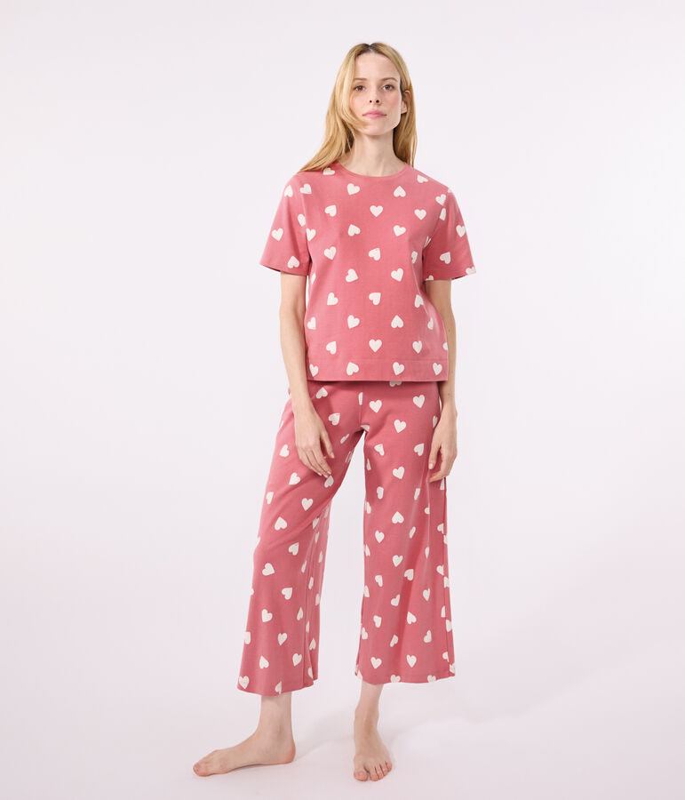 Pijama de algod&oacute;n con estampado de coraz&oacute;n para mujer rosa ROSEWOOD/ MARSHMALLOW