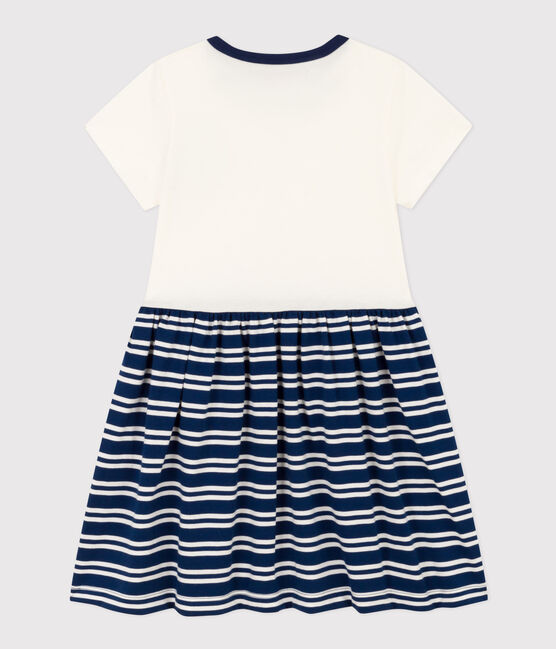 Vestido de manga corta de algodón para niña azul MEDIEVAL/blanco MARSHMALLOW