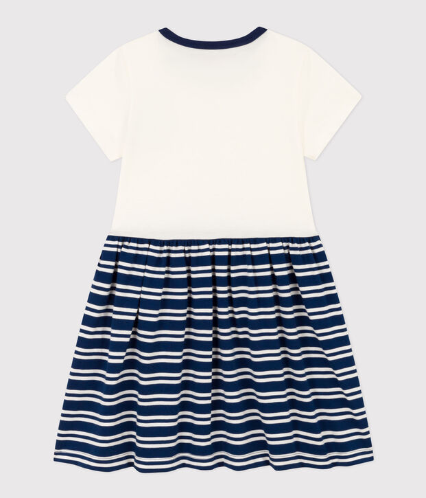 Vestido de manga corta de algod&oacute;n para ni&ntilde;a azul/blanco