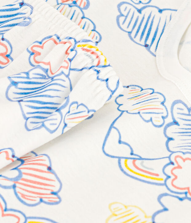 Pijama corto infantil con estampado de arco&iacute;ris de algod&oacute;n blanco/multicolor