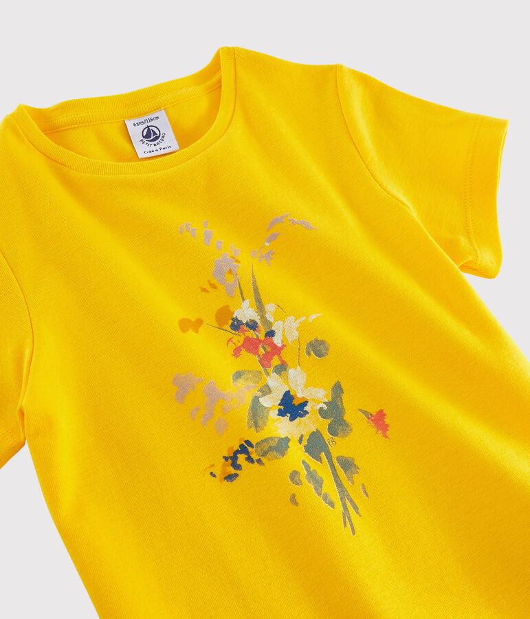 Camiseta de manga corta de algod&oacute;n de ni&ntilde;a amarillo