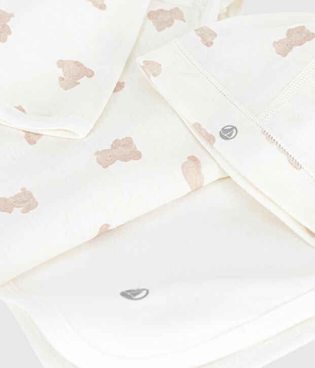 Estuche regalo para beb&eacute; de algod&oacute;n estampado blanco/BRUN