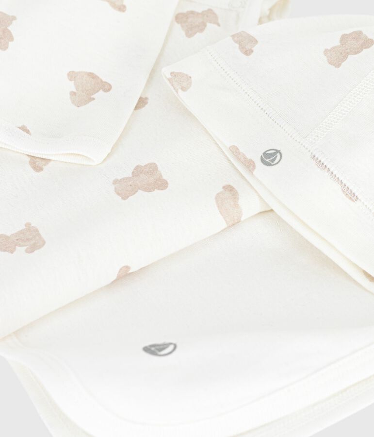 Estuche regalo para beb&eacute; de algod&oacute;n estampado blanco/BRUN