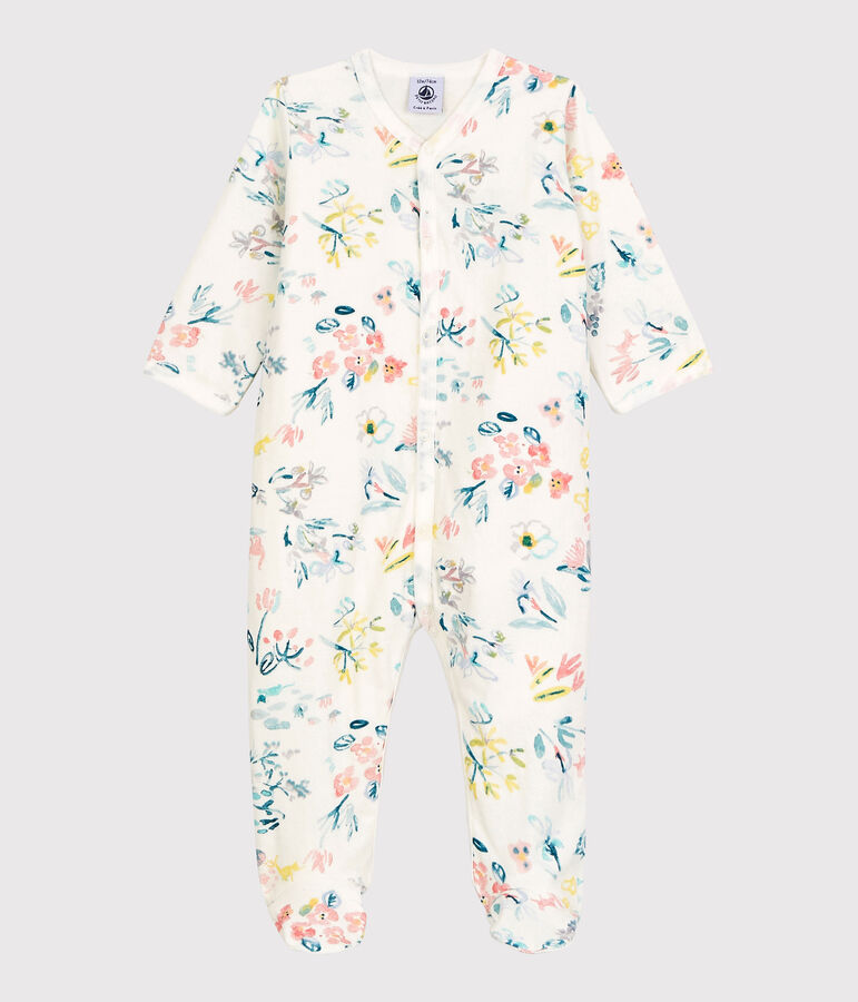 Pijama enterizo de flores de tejido tubular de beb&eacute; ni&ntilde;a blanco/multicolor