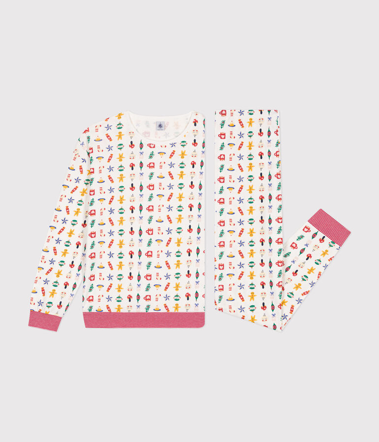 Pijama de algod&oacute;n con estampado de Navidad blanco/multicolor