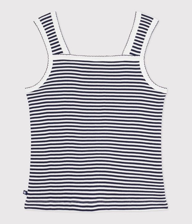 Camiseta de tirantes de algod&oacute;n a rayas para mujer azul/blanco