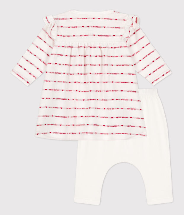Vestido legging de jacquard de algod&oacute;n para beb&eacute; blanco/rojo