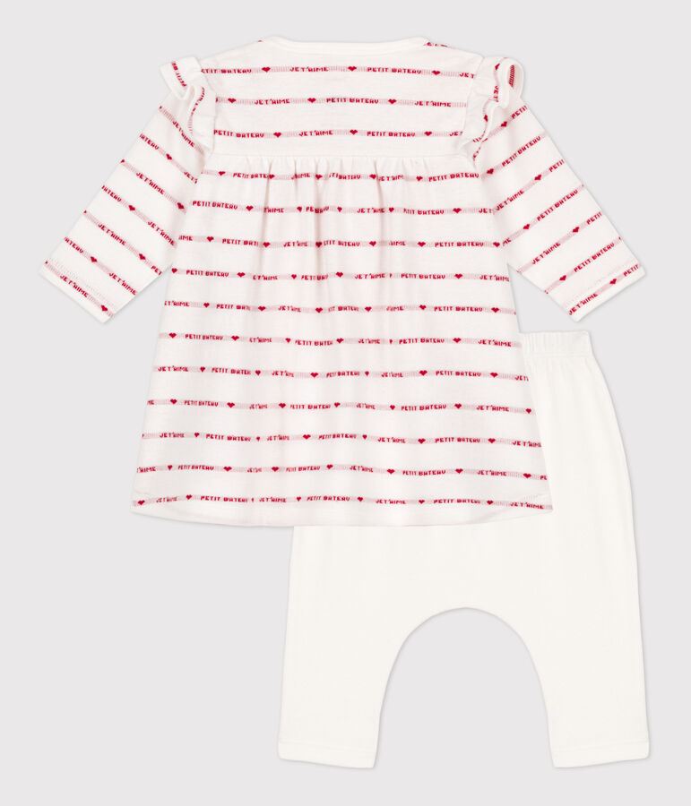 Vestido legging de jacquard de algod&oacute;n para beb&eacute; blanco/rojo