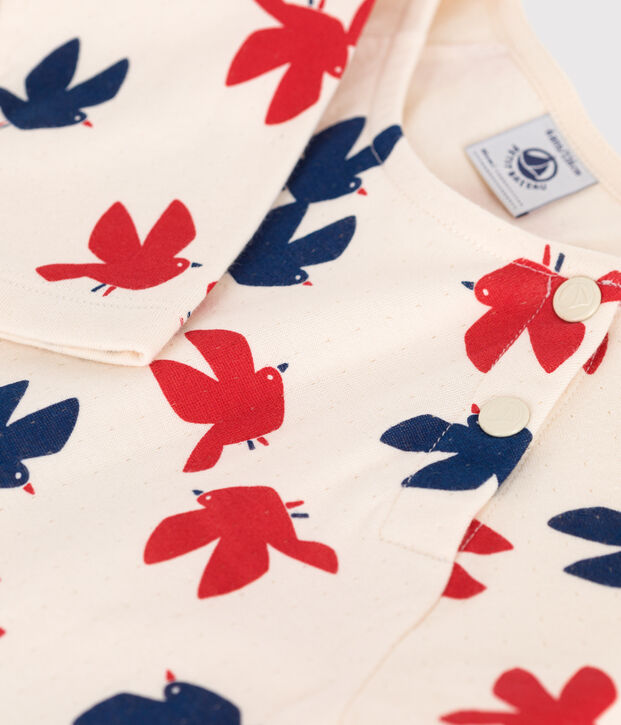 Vestido infantil de algod&oacute;n de manga larga con estampado crudo/multicolor