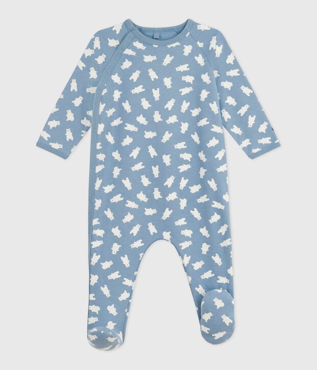 Pijama de felpa cepillada con estampado para beb&eacute; azul/crudo