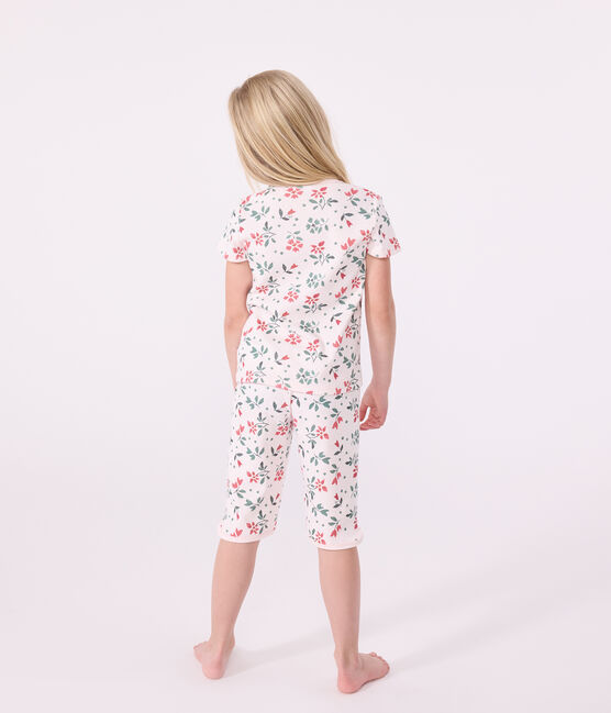 Pijama pirata infantil de algodón con estampado de flores rosa FLEUR/blanco MULTICO