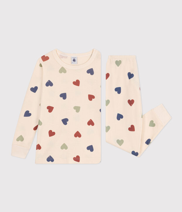 Pijama infantil de algod&oacute;n con estampado de coraz&oacute;n crudo/multicolor