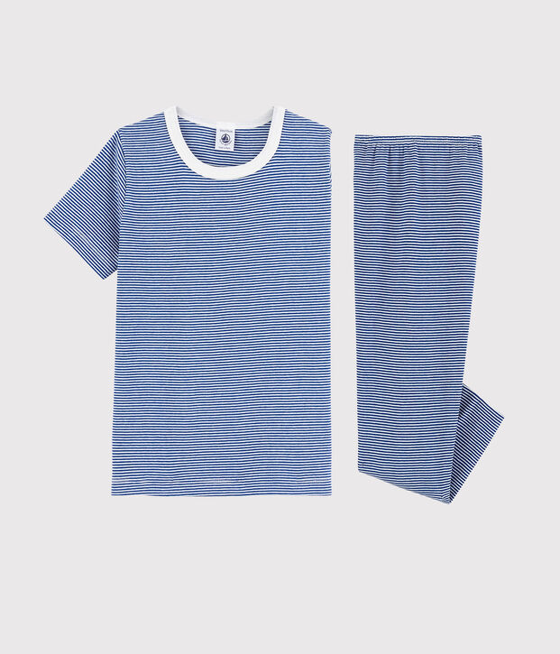 Pijama de mil rayas azul de ni&ntilde;o de algod&oacute;n azul/blanco