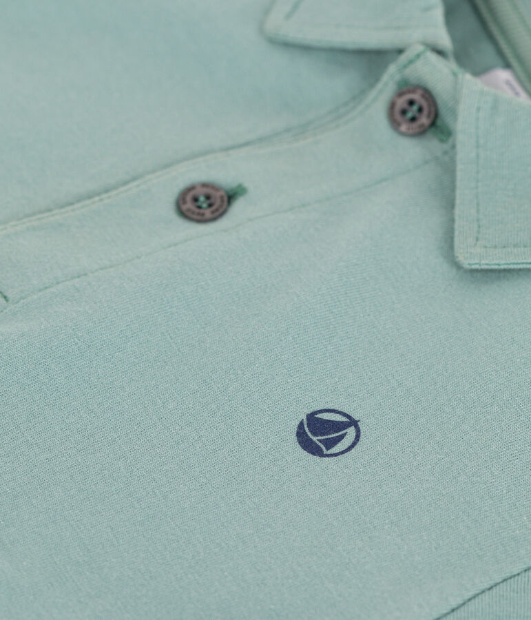 Polo infantil de algod&oacute;n liso de manga corta verde