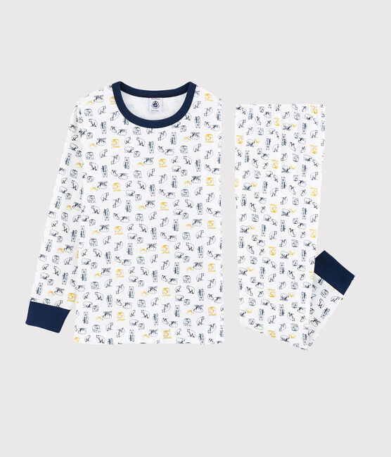 Pijama de punto con oso polar para niño blanco MARSHMALLOW/blanco MULTICO
