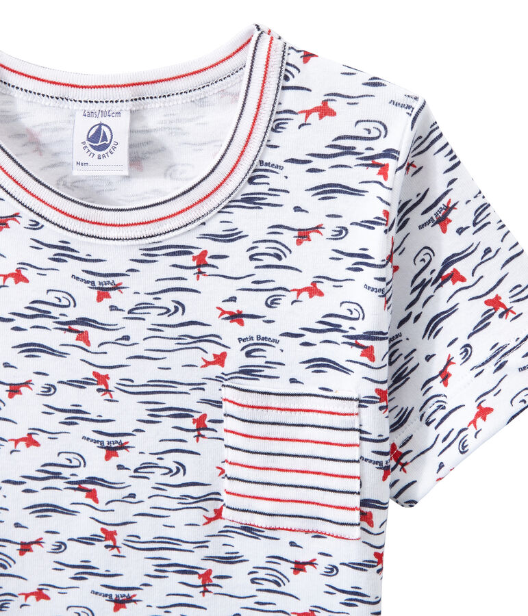 Pijama corto estampado y rayado para ni&ntilde;o blanco/azul/multicolor