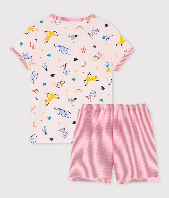 Pijama corto de algodón con estampado de animales de yoga de niña rosa FLEUR/blanco MULTICO