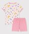 Pijama corto de algodón con estampado de animales de yoga de niña rosa FLEUR/blanco MULTICO