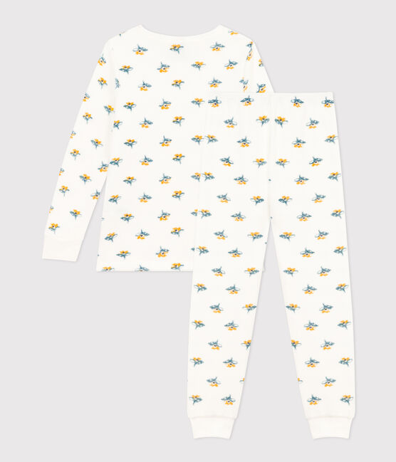 Pijama de rizo cepillado con flor para niña blanco MARSHMALLOW/blanco MULTICO