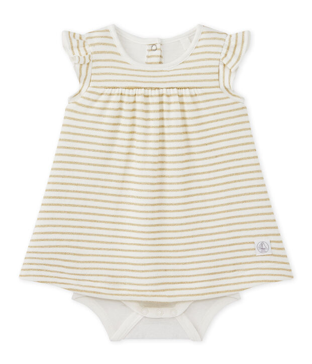 Vestido body de rayas beb&eacute; ni&ntilde;a blanco/amarillo