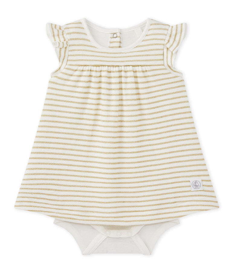 Vestido body de rayas beb&eacute; ni&ntilde;a blanco/amarillo