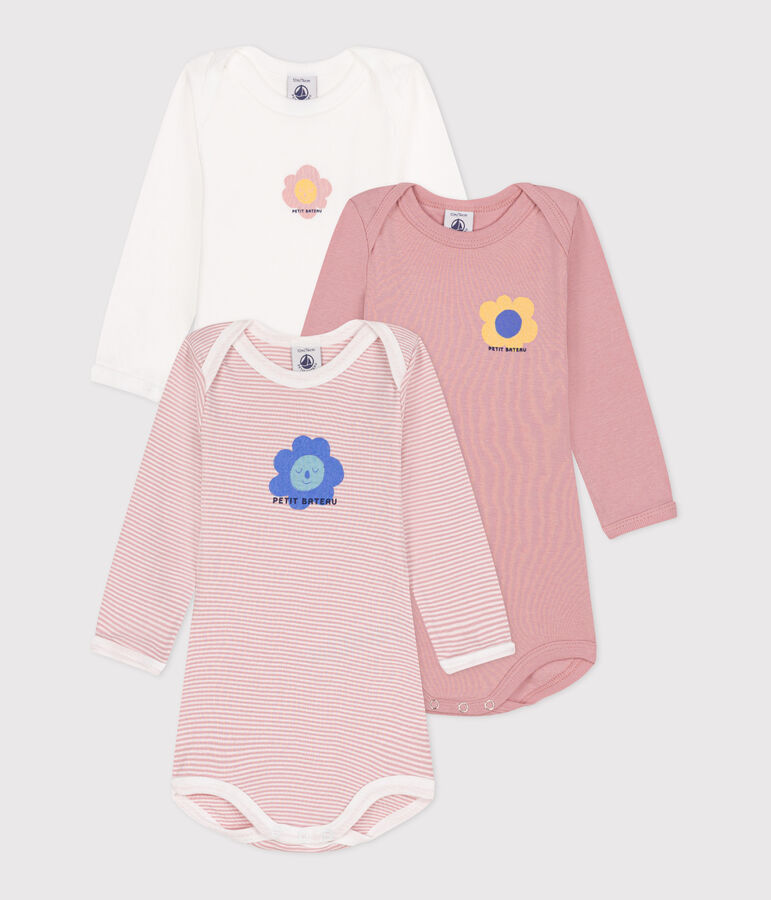 Juego de 3 bodis de algod&oacute;n de manga larga para beb&eacute; multicolor