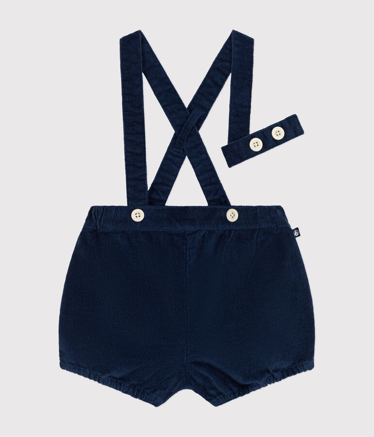Short de terciopelo con tirantes para beb&eacute; azul