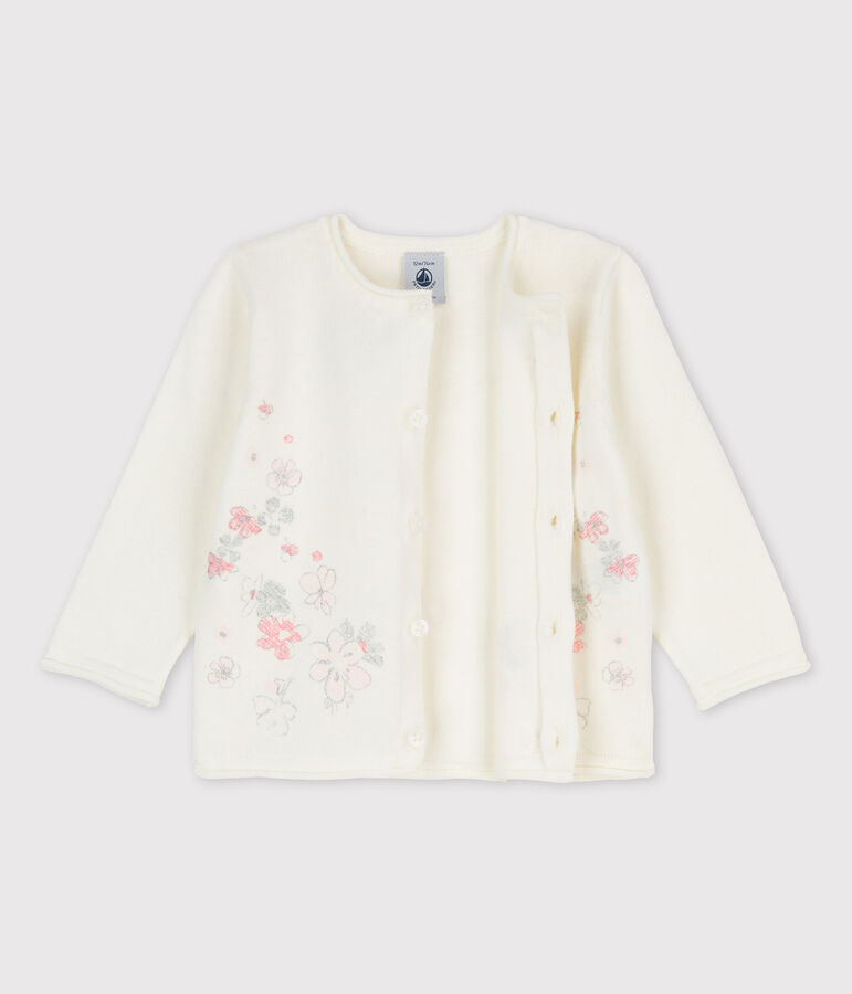 Rebeca de tejido de punto de algod&oacute;n/lino de beb&eacute; ni&ntilde;a. blanco