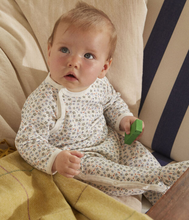 Pelele estampado de felpa para beb&eacute; blanco/multicolor