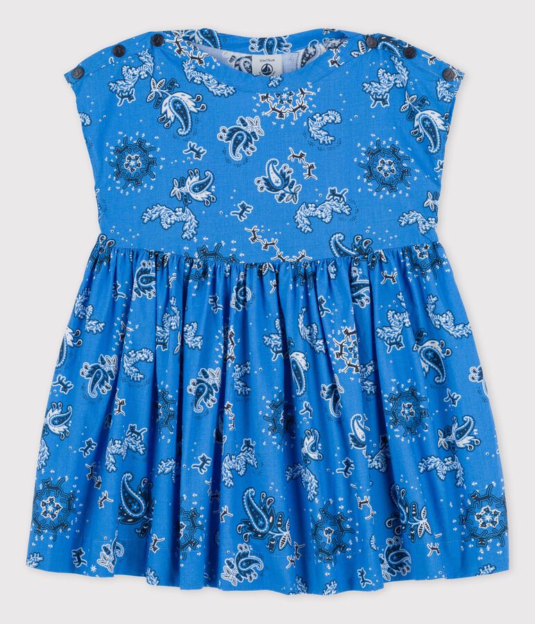 Vestido de popelina de manga corta con estampado de bandana para beb&eacute; azul BRASIER/blanco MULTICO