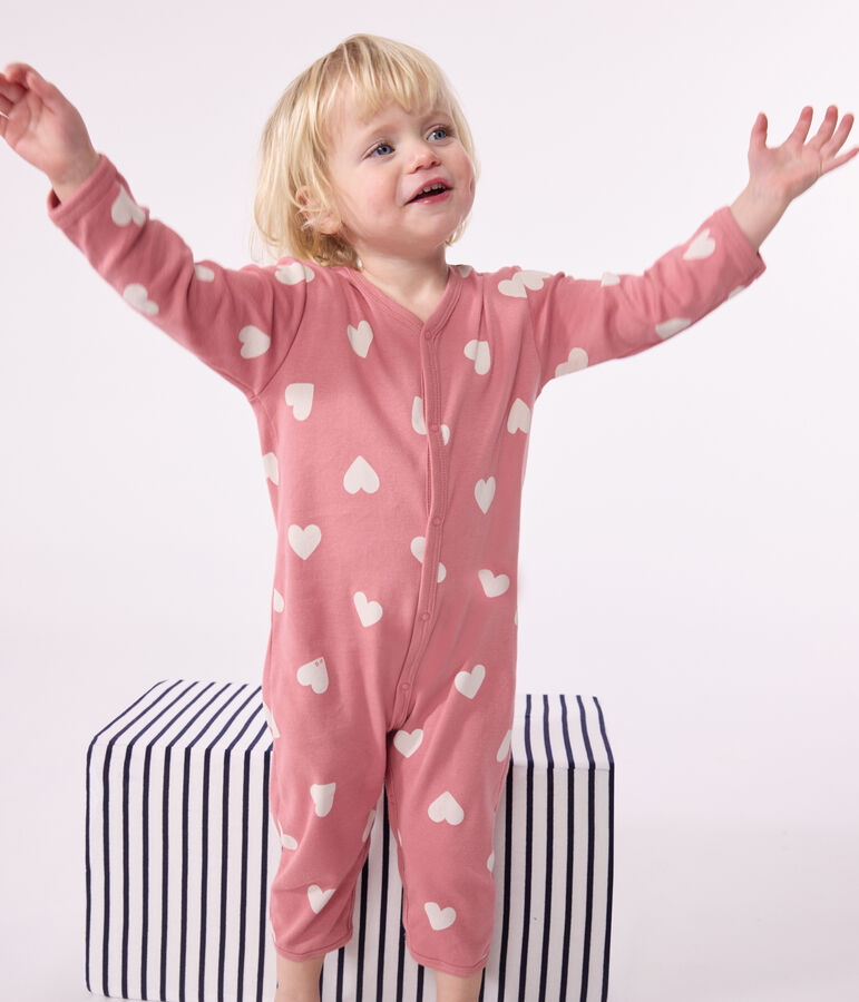 Pijama sin pies de algod&oacute;n estampado para beb&eacute; rosa/blanco