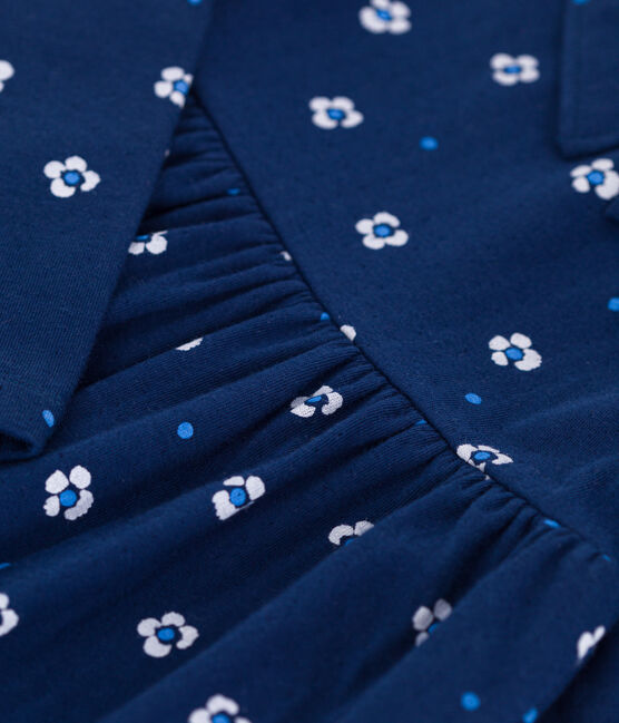 Vestido infantil de manga larga de algodón con flores azul MEDIEVAL/blanco MULTICO