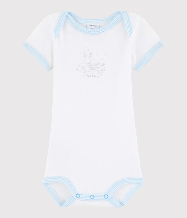 Bodi de manga corta de beb&eacute; ni&ntilde;o blanco/azul