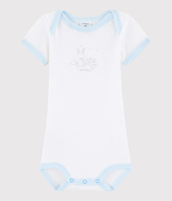 Bodi de manga corta de bebé niño blanco ECUME/azul JASMIN