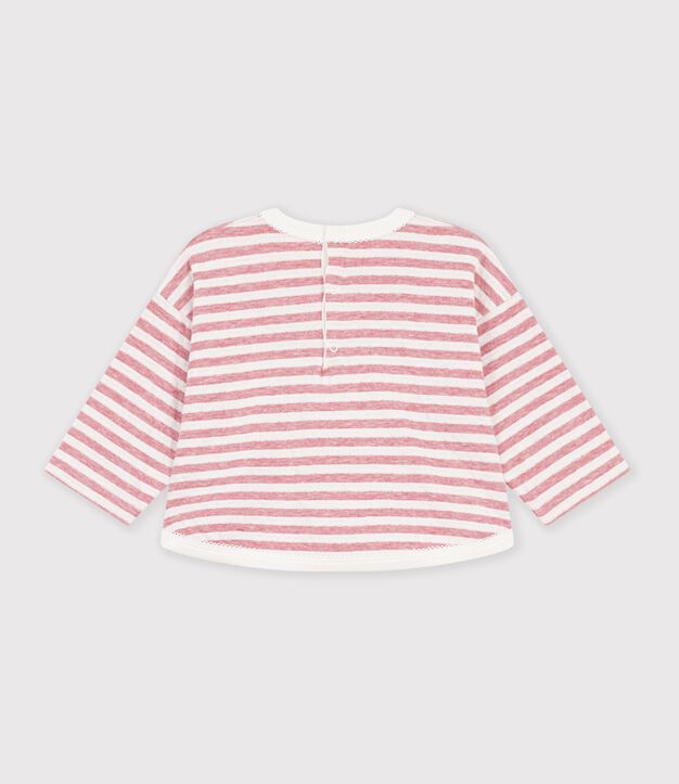 Camiseta de manga larga a rayas de algod&oacute;n para beb&eacute; rosa/crudo