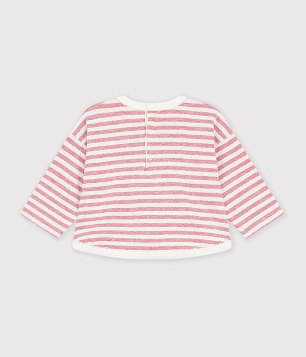 Camiseta de manga larga a rayas de algod&oacute;n para beb&eacute; rosa/crudo